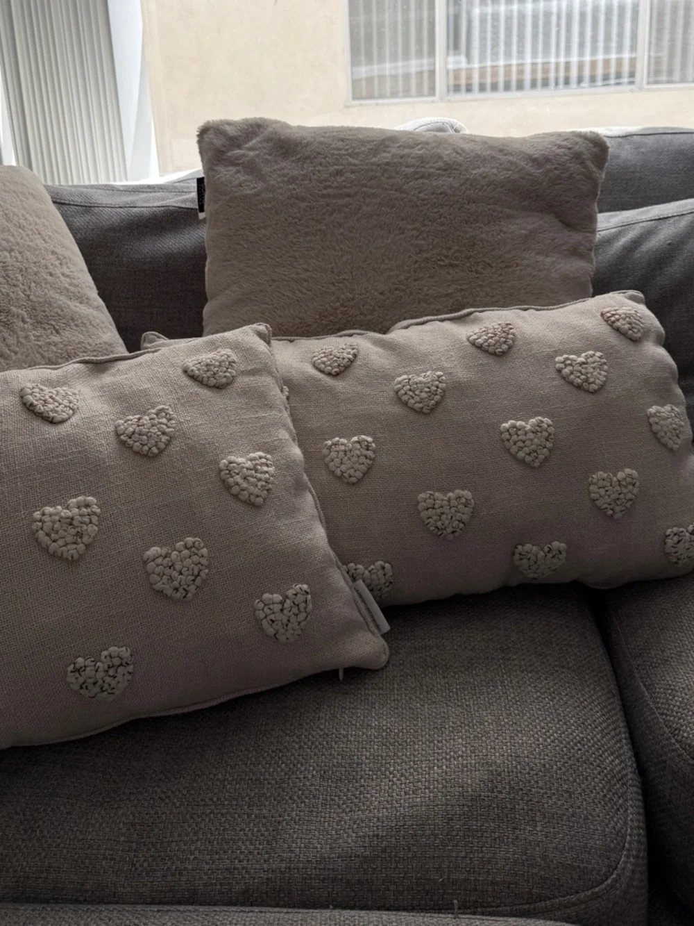 Cupcakes & Cashmere Blush Pink Cream Knitted Embroidered Heart Throw Pillow Pair